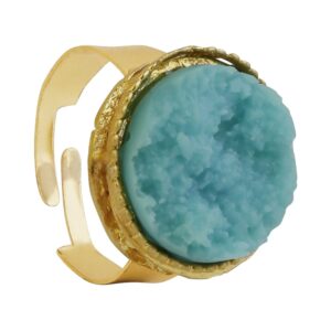 Ocean Blue Druzy Stone Handcrafted Finger Ring for Women