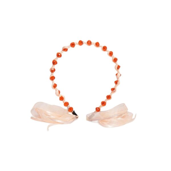 Orange Crystal Beads Hair Band with Ribbon