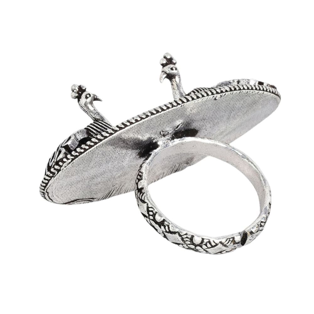 Oxidised Silver Adjustable Finger Ring for Women