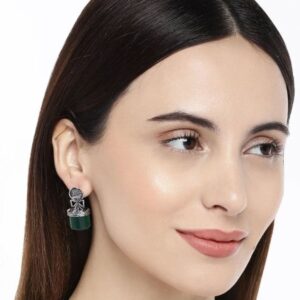 Oxidised Contemporary Stud Earrings with Precious Emerald Stone for Women