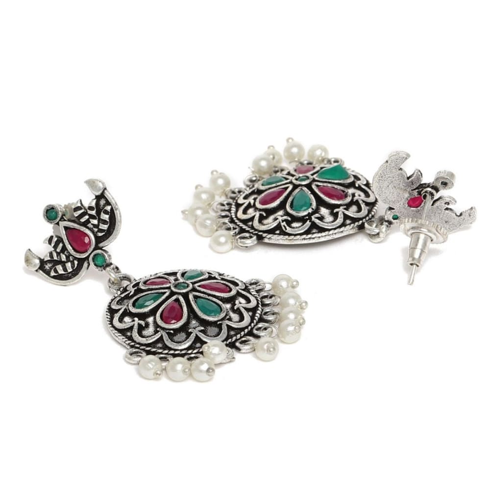 AccessHer Women Silver-Plated & Multi Oxidised Stone-Studded