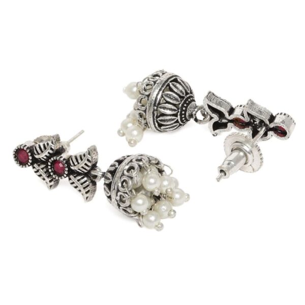 AccessHer Women Silver-Plated & Red Oxidised Stone-Studded