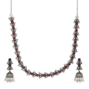 Oxidised Ruby Studded Necklace Set for Women