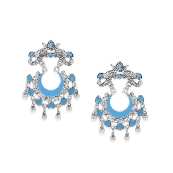 oxidised silver Blue meenakari Chaandbali earrings-