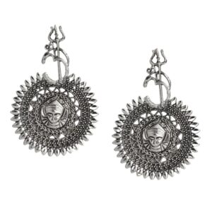 Oxidised Silver Classic Temple Style Dangle Earrings for Women