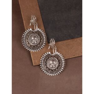 Oxidised Silver Classic Temple Style Dangle Earrings for Women