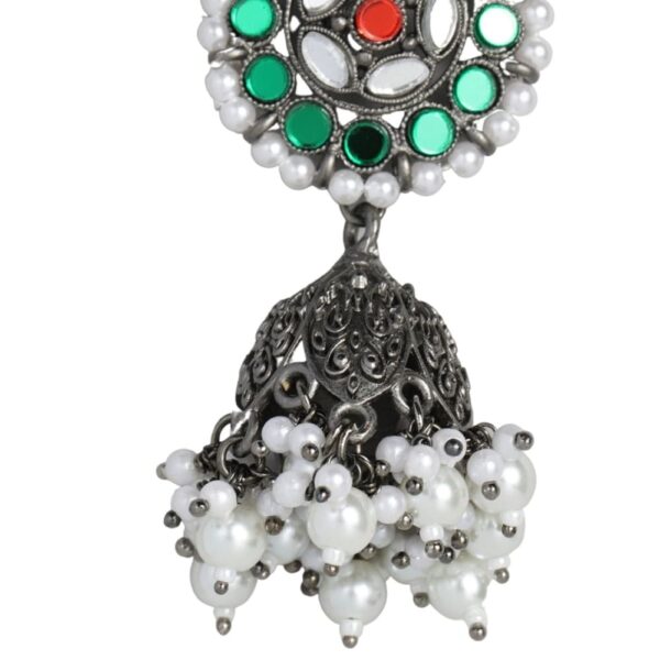 Accessher Oxidised Silver Mirror and Emrald embellished