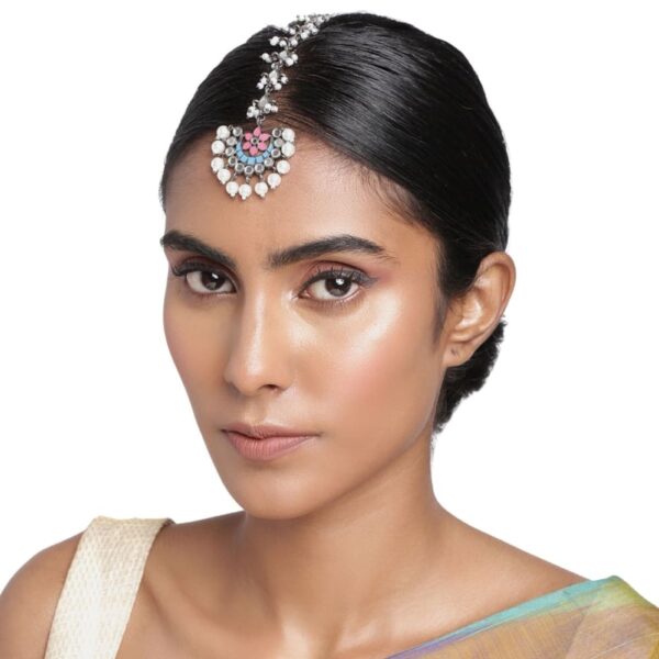 Accessher Oxidised Silver Maang tika embellished with Mirror