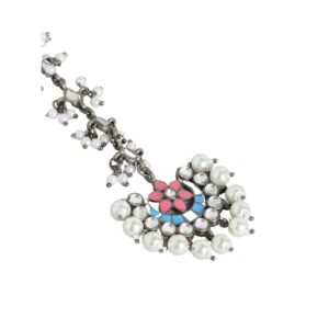 Oxidised Silver Mirror and pearls Embellished Maang Tika for Women