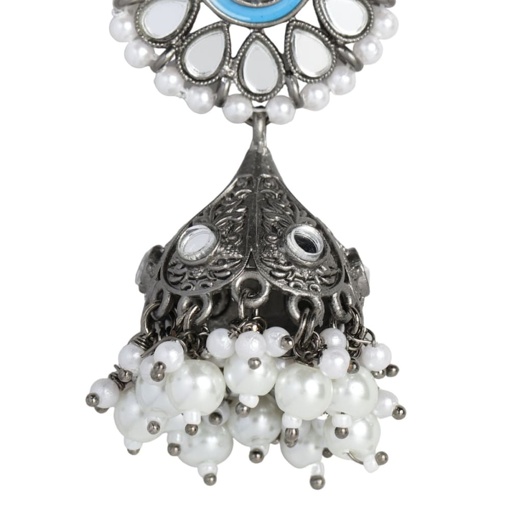 Accessher Oxidised Silver Mirror embellished Jhumki drop