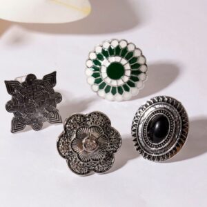 Oxidised Silver Plated Antique Finger Ring Combo Set of 4 for Women
