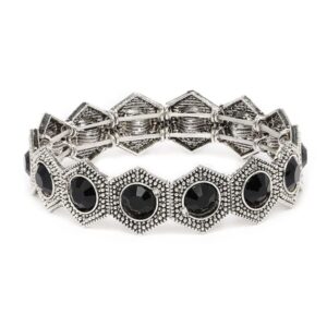 Oxidized Black Stones Studded Hand Cuff Bracelet for Women