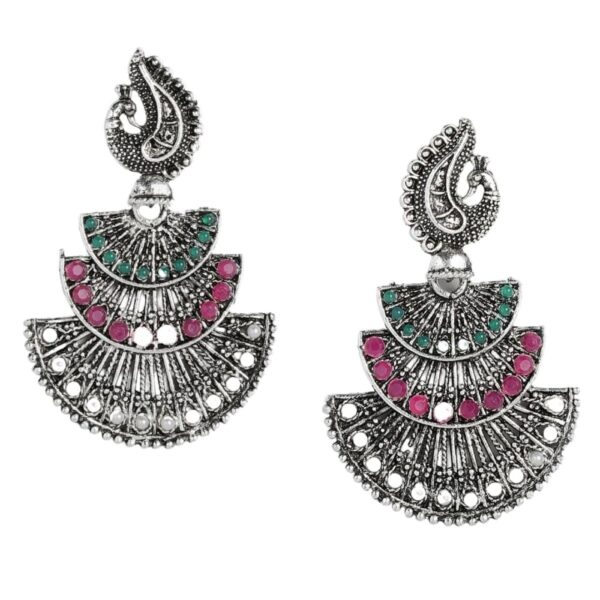 Accessher Oxidized Silver-Plated Studded Filigree Earrings