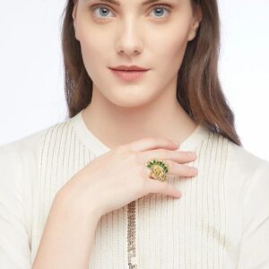 Peacock Shaped Finger Ring with Pearl Drops for Women