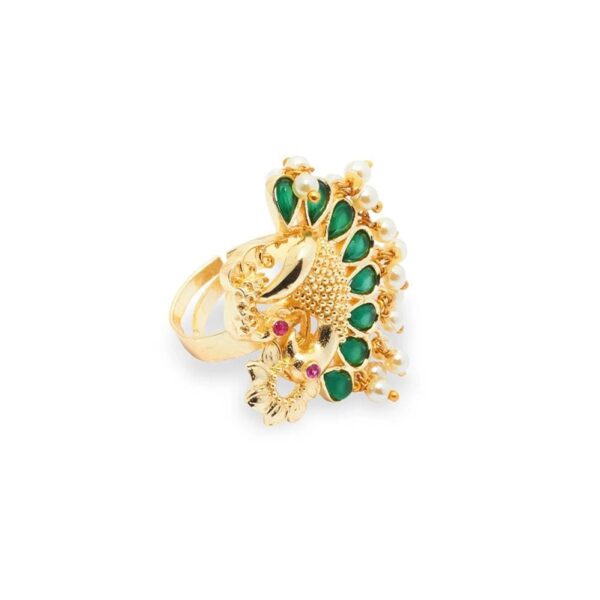 Peacock Shaped Finger Ring with Pearl Drops for Women-