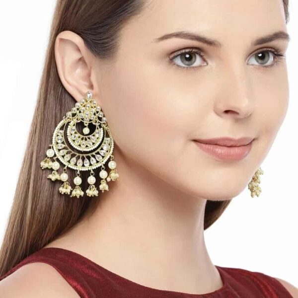 ACCESSHER Pearl Brass and Kundan Chand Bali Earrings for