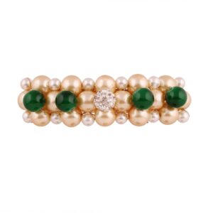 Pearls and Green Beads Embellished Hair Barrette Buckle Clip for Women