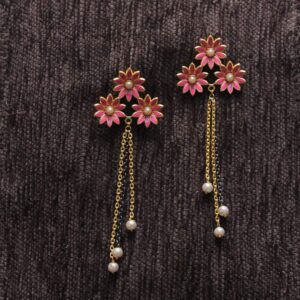 Pearls Stones Meenakari Pastel Pink Dangle Earrings for women