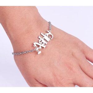 Personalized Name Metal Bracelet Silver Rhodium Finish for Men and Women Unisex Free Size
