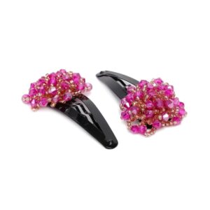 Pink Crystal Beads Embellished Tic Tac Hair Pin for Women