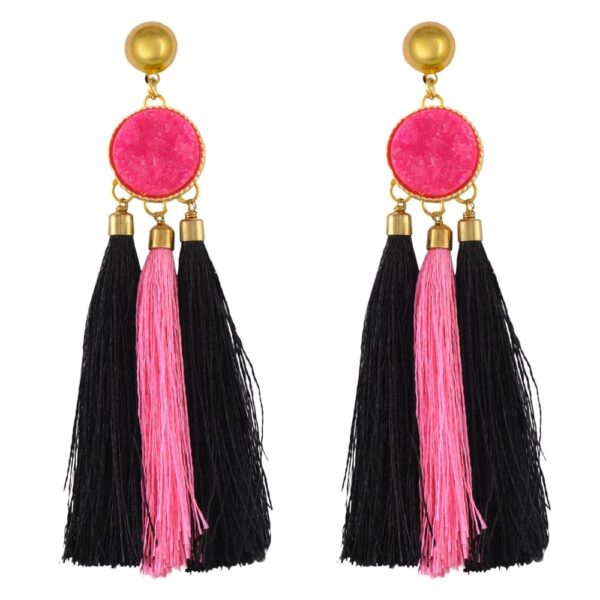 Pink Druzy with Black and pink Tassel