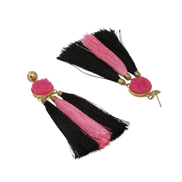 Pink Druzy with Black and pink Tassel