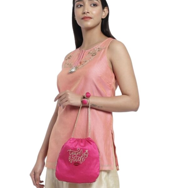 Pink Embroidered Potli Clutch- PT0121SK04P700P
