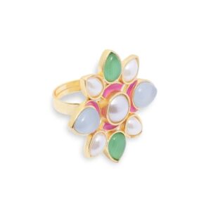 Precious Stones Embedded Flower Shaped Finger Ring for Women