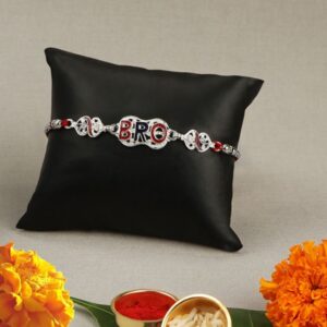 Quirky Silver Plated Bro Rakhi with Greeting Card for Brother & Gifting