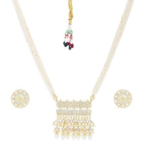 Rajewadi Inspired Traditional Kundan Long Necklace Set Embellished with Pearls for Women