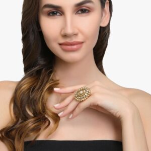 Rajwadi Adjustable Gold Plated Studded Ring for Women