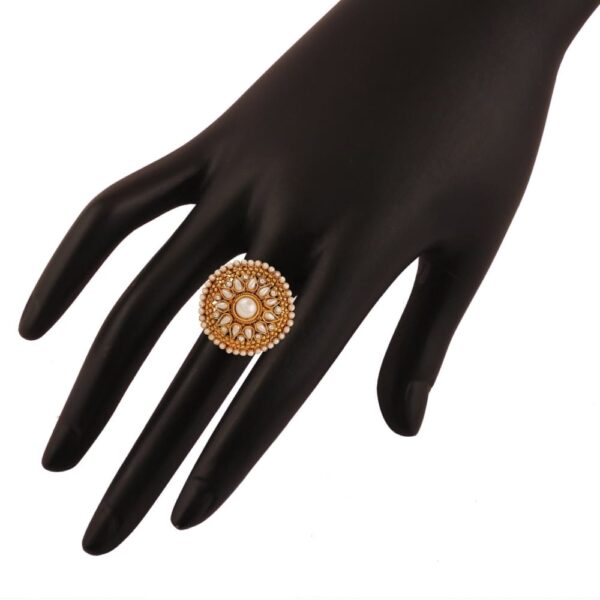 AccessHer Rajwadi Gold Antique Pearl Finger Ring for
