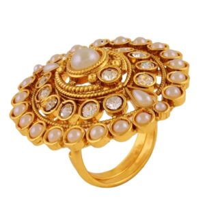 Rajwadi Inspired Gold Finish Adjustable Finger Ring Combo Set of 2 for Women