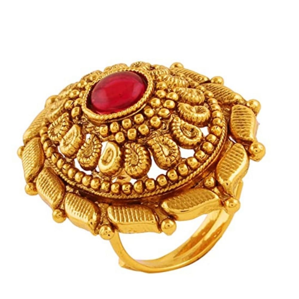 Rajwadi Matt Gold Polished Designer Jewellery Finger Ring For Women