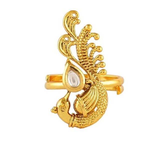 Rajwadi Inspired Gold Finish Studded Carved + Peacock Finger