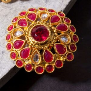 Rajwadi Inspired Gold Plated Pink Stones Studded Finger Ring for Women