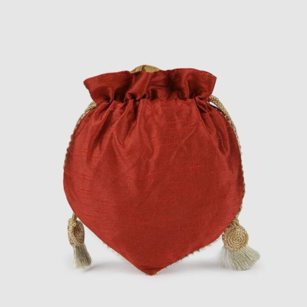 Red & Gold-Toned Embroidered Potli Clutch- PT0121SK03P700M