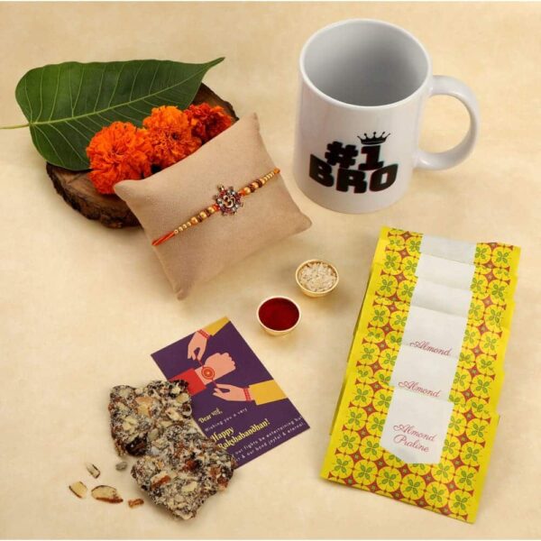 Religious Delicate Om Rakhi with Greeting Card for Brother &