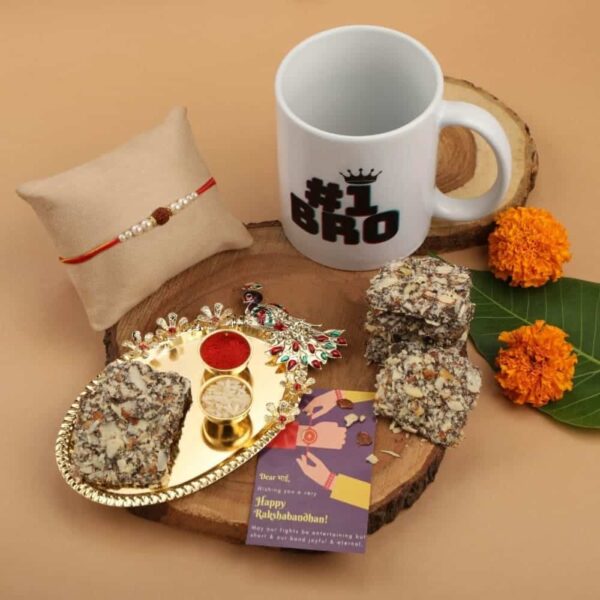 Religious Delicate Rudraksh Rakhi with Pearls for Brother &