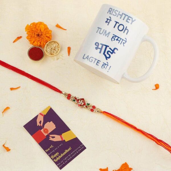 Religious Delicate Swasthik Design Rakhi with Greeting Card