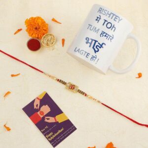 Religious Om Rakhi with Greeting Card for Brother & Gifting