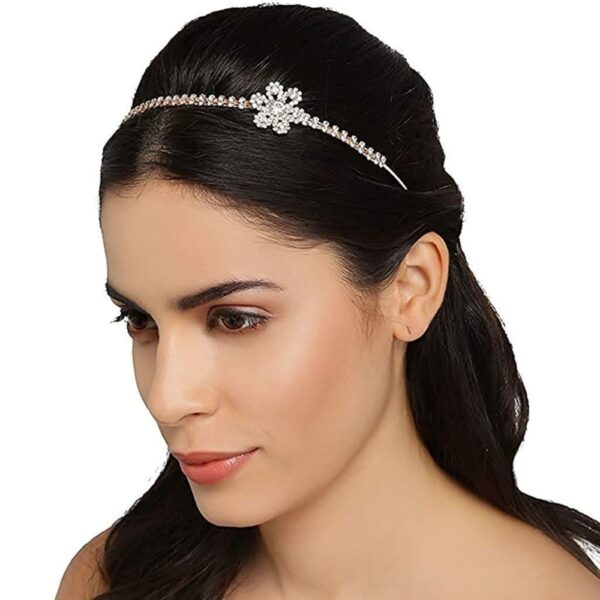 Accessher Rhinestone Studded White Floral Hair Band for