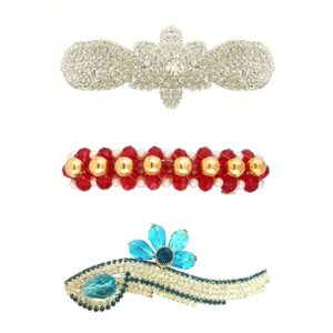Rhinestones And Beads Embellished Multicolour Hair Barrette Buckle Clips Pack of 3 for Women