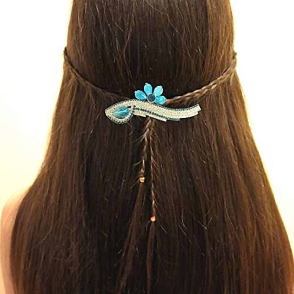ACCESSHER White Red Blue Stone Studded Brass Hair Ponytail