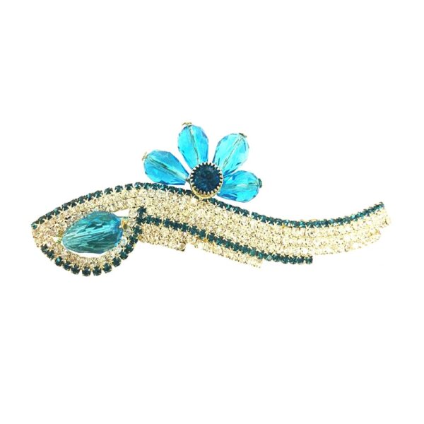 Accessher Floral Blue and White Studed Back Hair Center Clip