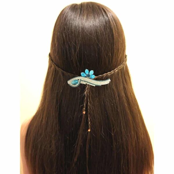 Accessher Floral Blue and White Studed Back Hair Center Clip
