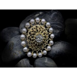 Rhinestones and Pearls Embellished Unisex Saree Pin and Brooch