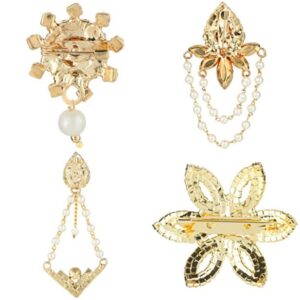 Rhinestones Studded Gold Plated Brooches Pack of 4 for Men and Women