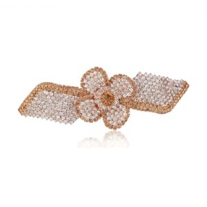 Rhinestones Studded Gold Plated Hair Barrette Buckle Clip for Women