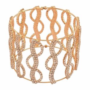 Rhinestones Studded Gold Plated Hand Cuff Bracelet for Women